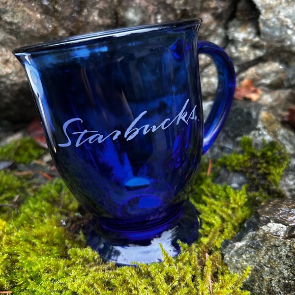 Starbucks Cobalt Blue Glass 16 oz Coffee/Tea Pedestal Mug/Cup Anchor Hocking USA - Picture 1 of 6
